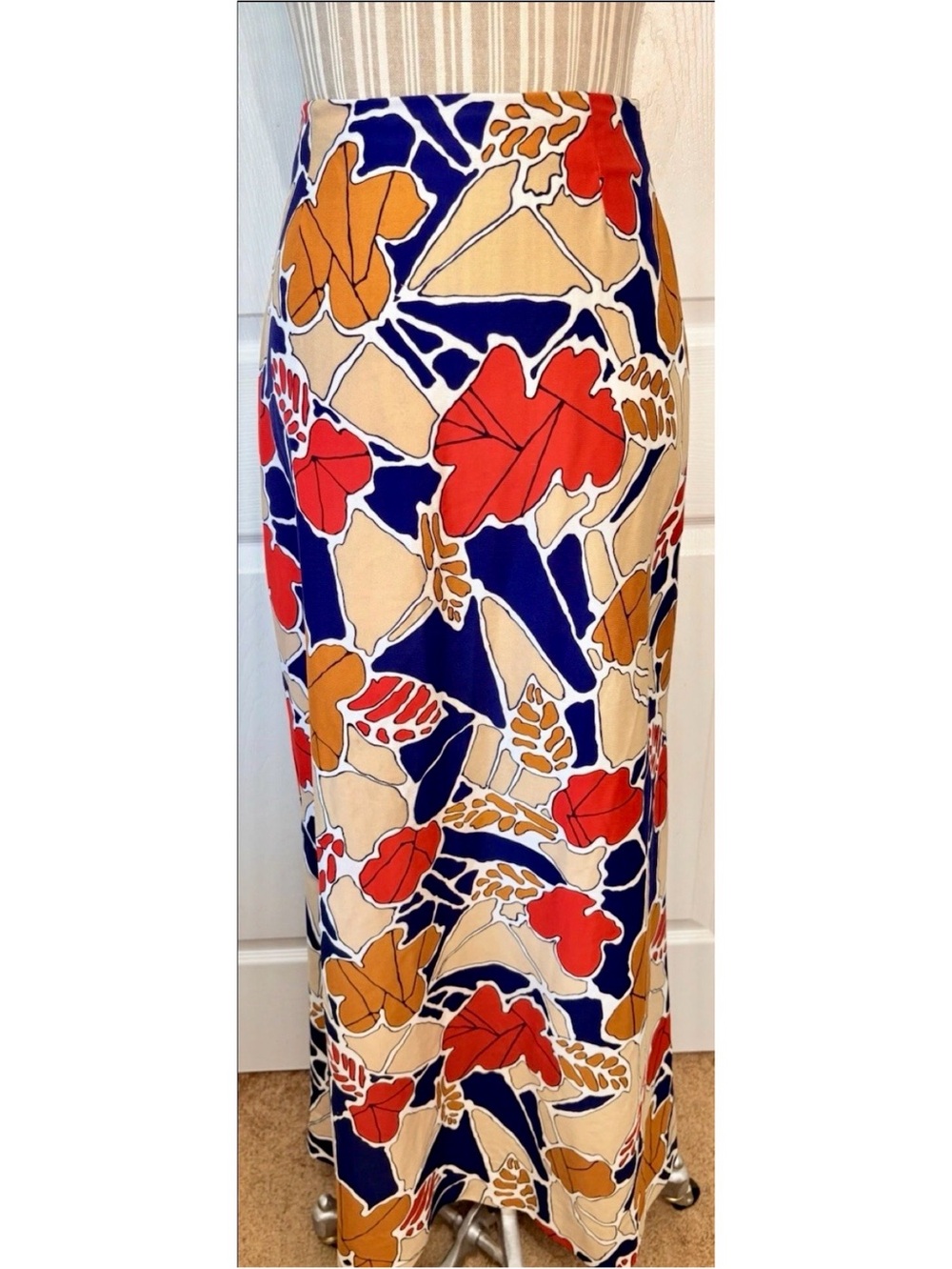 VTG 60s 70s Colorful Abstract Flower Power Hippie MOD Polyester Maxi Skirt Small - Picture 2 of 5